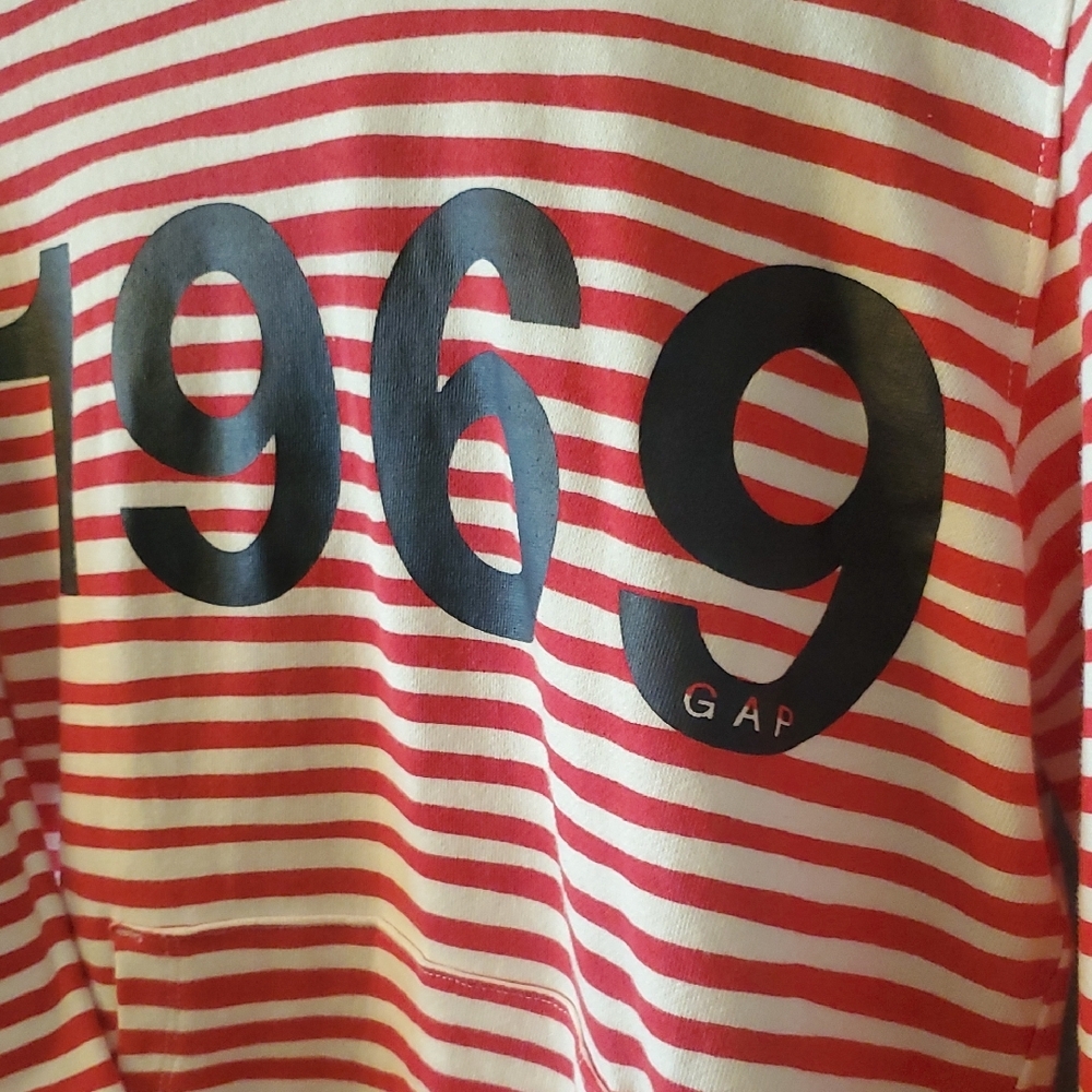 Red and White Striped Hoodie with 1969 Print - Picture 4 of 5